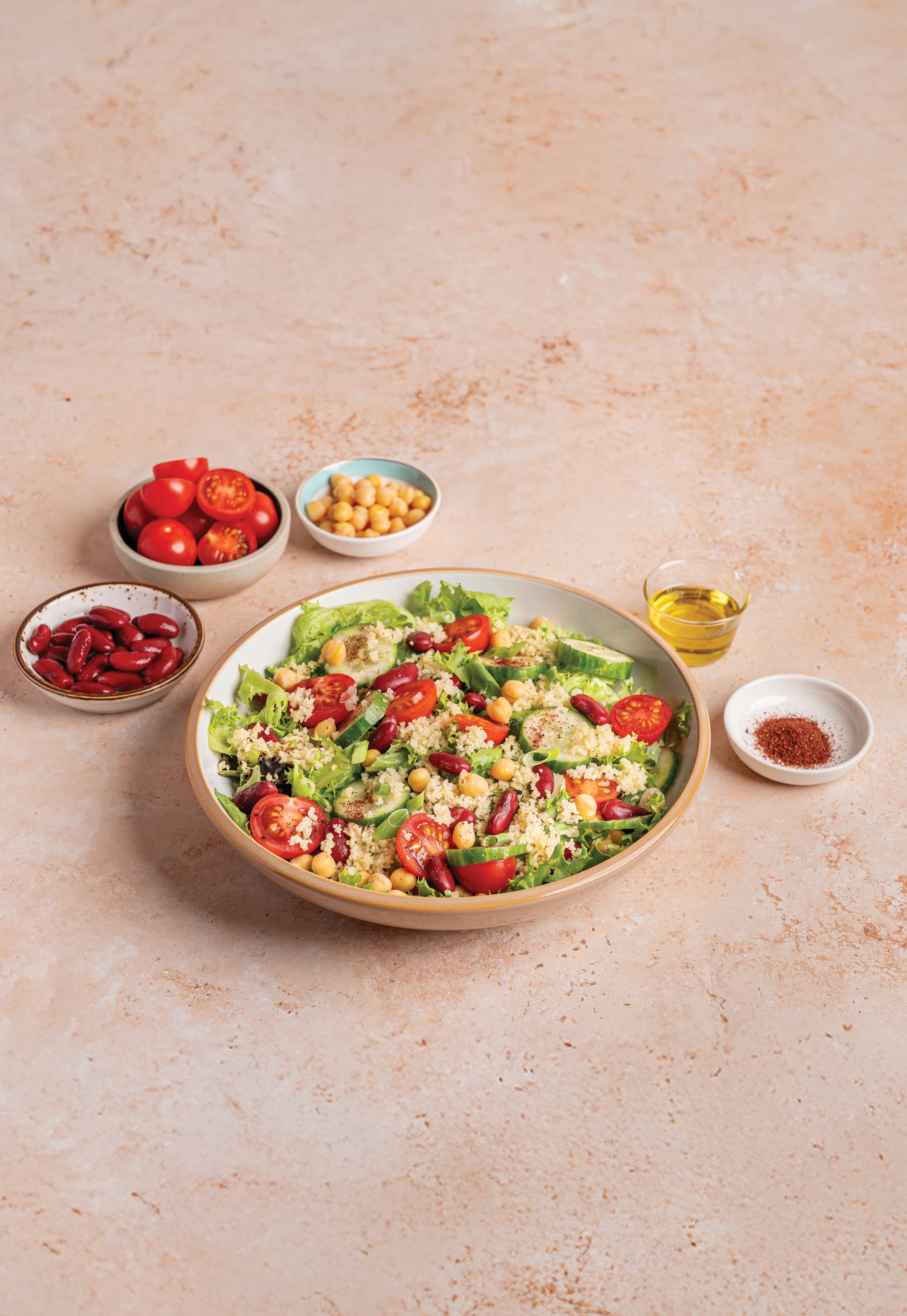 Freshly made salad background